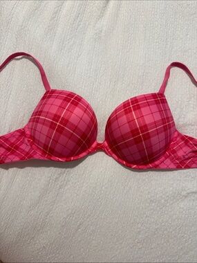 PINK Victoria's Secret Bright Pink Plaid Push-Up Bra